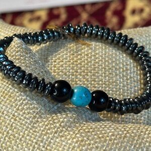 Elegant Black Hematite and Turquoise Unisex Beaded Bracelet